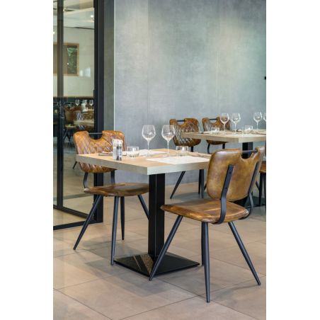 Chaise bistro SOHO H49 d'intérieur - Métal noir, PU - bois cognac vintage