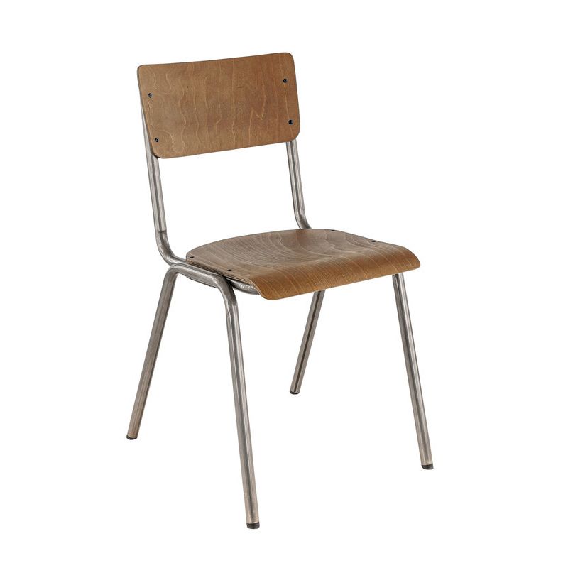 Chaise bistro COLLEGE H47 empilable d'intérieur - Métal finition industrielle, bois brun vintage