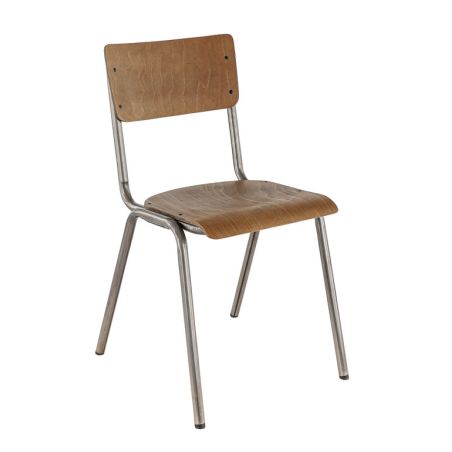 Chaise bistro COLLEGE H47 empilable d'intérieur - Métal finition industrielle, bois brun vintage