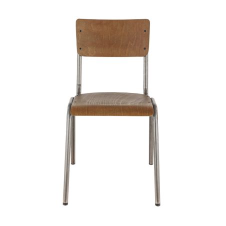 Chaise bistro COLLEGE H47 empilable d'intérieur - Métal finition industrielle, bois brun vintage