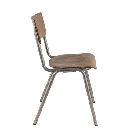 Chaise bistro COLLEGE H47 empilable d'intérieur - Métal finition industrielle, bois brun vintage