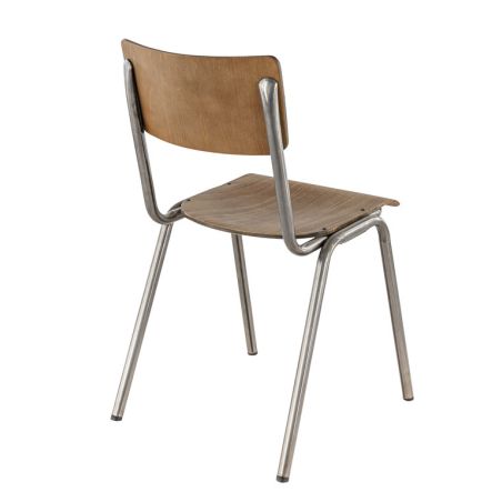 Chaise bistro COLLEGE H47 empilable d'intérieur - Métal finition industrielle, bois brun vintage