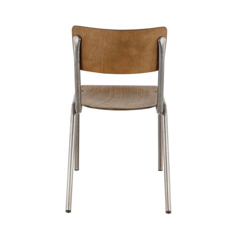 Chaise bistro COLLEGE H47 empilable d'intérieur - Métal finition industrielle, bois brun vintage