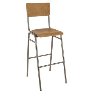 Tabouret de bar HARVARD H77 d'intérieur - Métal finition industrielle, bois brun vintage
