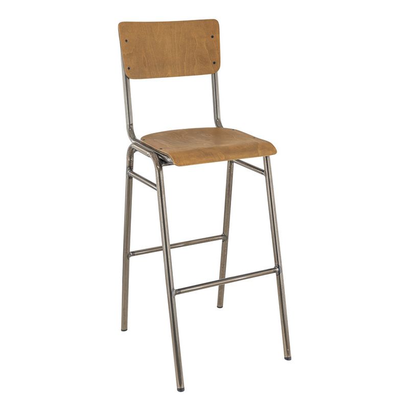 Tabouret de bar HARVARD H77 d'intérieur - Métal finition industrielle, bois brun vintage
