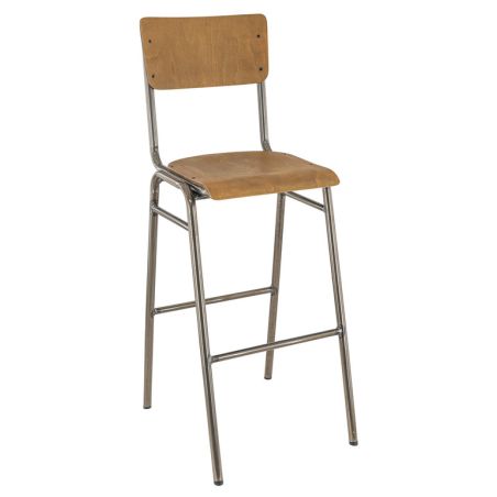 Tabouret de bar HARVARD H77 d'intérieur - Métal finition industrielle, bois brun vintage