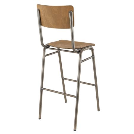 Tabouret de bar HARVARD H77 d'intérieur - Métal finition industrielle, bois brun vintage