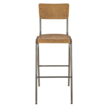 Tabouret de bar HARVARD H77 d'intérieur - Métal finition industrielle, bois brun vintage