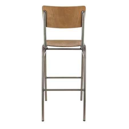 Tabouret de bar HARVARD H77 d'intérieur - Métal finition industrielle, bois brun vintage