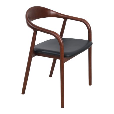 Fauteuil bistro STEFAN H47 d'intérieur - Hêtre brun foncé, similicuir PU noir