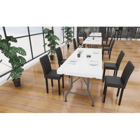 Chaise de restaurant CLINTON H50 d'intérieur - Bois naturel, similicuir PU elephant