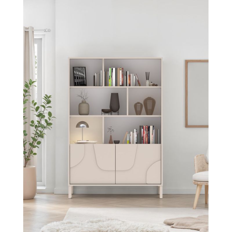 Bibliothèque 105 cm OLIVER avec 2 portes coloris cachemire