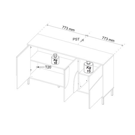Buffet 155 cm OLIVER avec 3 portes encoloris cachemire