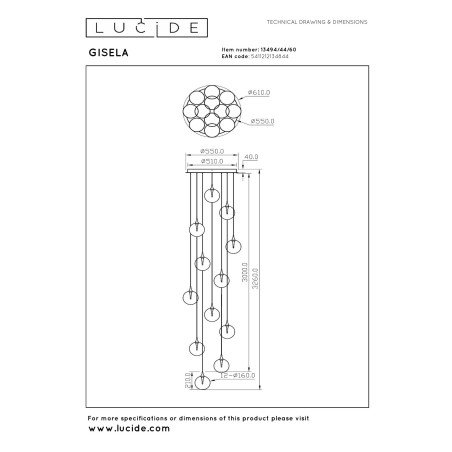 Lucide GISELA - Suspension - Ø 61 cm - LED Dim. - 12x3,5W 2700K - Transparent - Premium