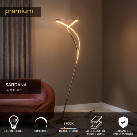 Lucide SARDANA - Lampadaire - Ø 44 cm - LED Dim. - 1x28W 2700K - Or Mat / Laiton - Premium
