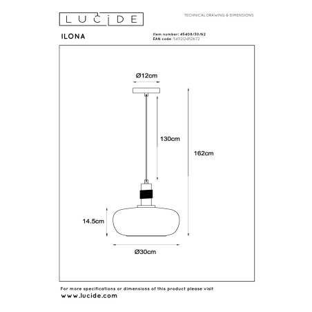 Lucide ILONA - Suspension - Ø 30 cm - 1xE27 - Ambre