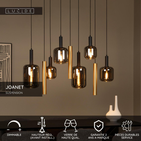 Lucide JOANET - Suspension - 4xE27 & 3xGU10 - Laiton