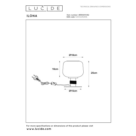 Lucide ILONA - Lampe de table - Ø 18 cm - 1xE27 - Ambre