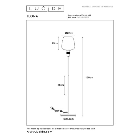 Lucide ILONA - Lampadaire - Ø 34 cm - 1xE27 - Ambre
