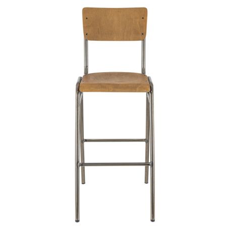 Tabouret de bar HARVARD H77 d'intérieur - Métal finition industrielle, bois brun vintage