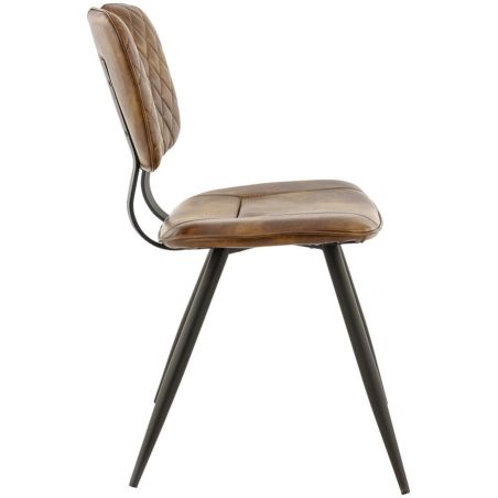 Chaise bistro SOHO H49 d'intérieur - Métal noir, PU - bois cognac vintage