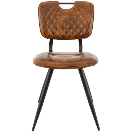 Chaise bistro SOHO H49 d'intérieur - Métal noir, PU - bois cognac vintage