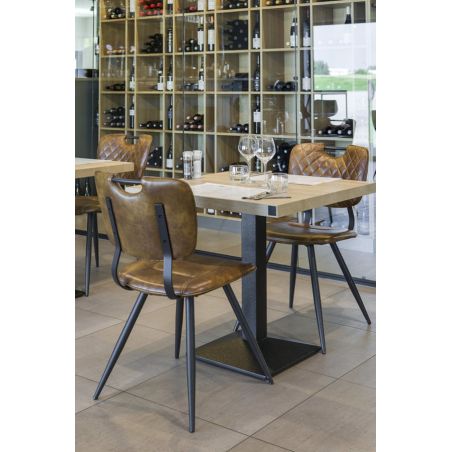 Chaise bistro SOHO H49 d'intérieur - Métal noir, PU - bois cognac vintage