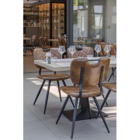 Chaise bistro SOHO H49 d'intérieur - Métal noir, PU - bois cognac vintage