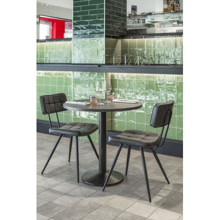 Chaise bistro MAURICE H46 d'intérieur - Métal noir, PU - bois cognac
