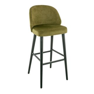 Tabouret de bar OSCAR BST H77 d'intérieur - Bois noir, tissu 100% PES - hêtre olive