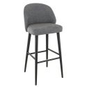 Tabouret de bar MARIUS BST H77 d'intérieur - Bois noir, tissu 100% PES - hêtre gris fonce