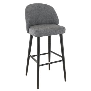 Tabouret de bar MARIUS BST H77 d'intérieur - Bois noir, tissu 100% PES - hêtre gris fonce