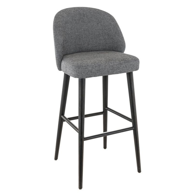 Tabouret de bar MARIUS BST H77 d'intérieur - Bois noir, tissu 100% PES - hêtre gris fonce