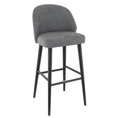 Tabouret de bar MARIUS BST H77 d'intérieur - Bois noir, tissu 100% PES - hêtre gris fonce