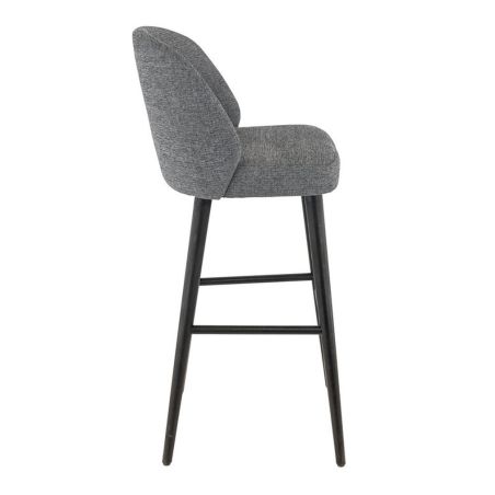 Tabouret de bar MARIUS BST H77 d'intérieur - Bois noir, tissu 100% PES - hêtre gris fonce