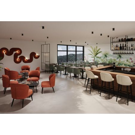 Tabouret de bar TRISTAN BST H77 d'intérieur - Bois noir, tissu 100% PES - hêtre greige