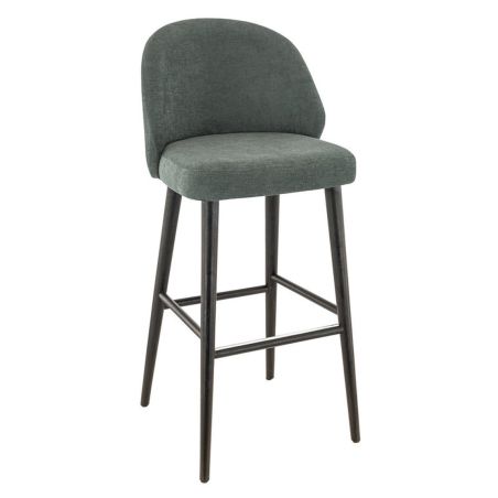 Tabouret de bar TRISTAN BST H77 d'intérieur - Bois noir, tissu 100% PES - hêtre vert