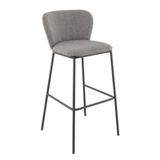 Tabouret de bar SANDRA H79 d'intérieur - Métal noir, tissu 100 % polyester recyclé - bois gris
