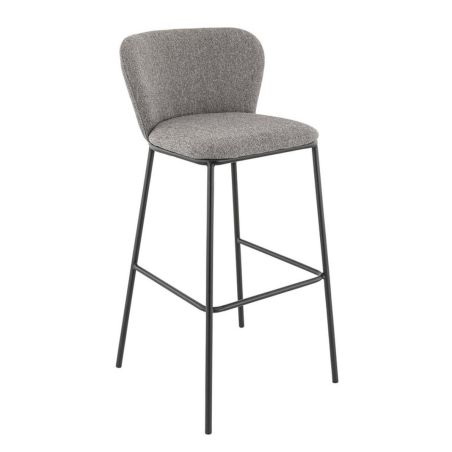 Tabouret de bar SANDRA H79 d'intérieur - Métal noir, tissu 100 % polyester recyclé - bois gris