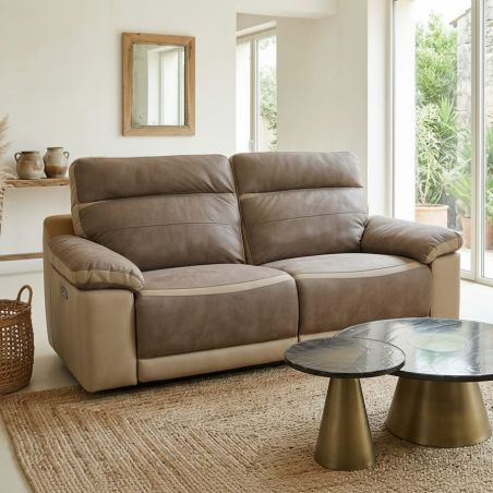 Canapé 3 places en tissu bicolore 206 cm SUSY 2 avec 2 relax électriques