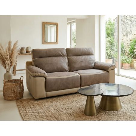 Canapé 3 places en tissu bicolore 206 cm SUSY 2 avec 2 relax électriques