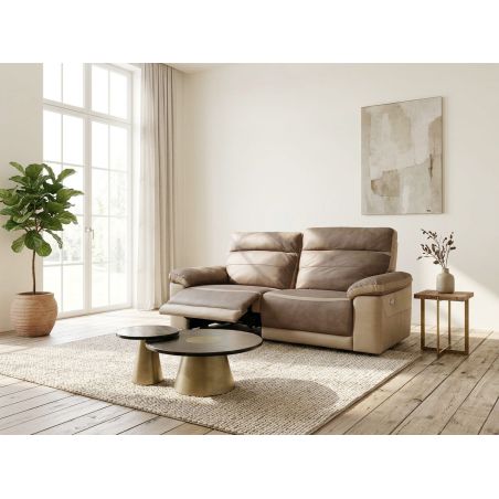 Canapé 3 places en tissu bicolore 206 cm SUSY 2 avec 2 relax électriques
