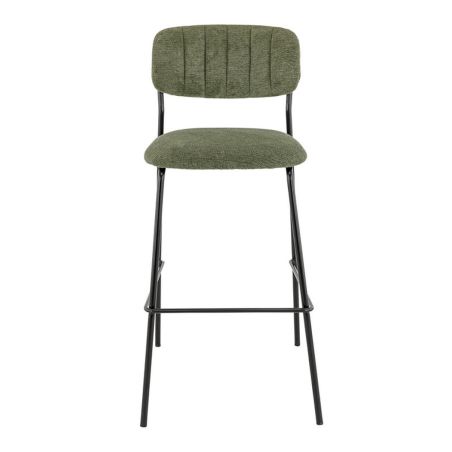 Tabouret de bar AUGUSTE H78 d'intérieur - Métal noir, tissu 95% PES 5 %ny - bois vert