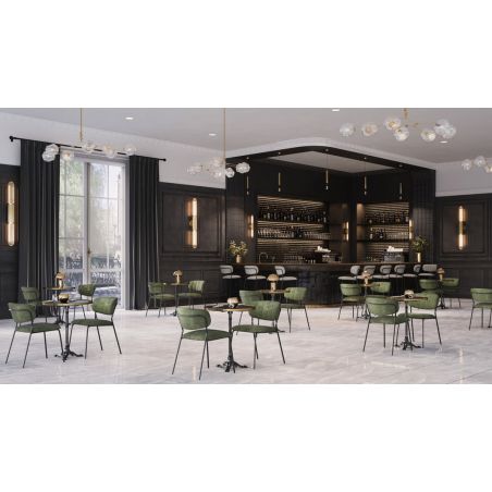 Tabouret de bar AUGUSTE H78 d'intérieur - Métal noir, tissu 95% PES 5 %ny - bois terra