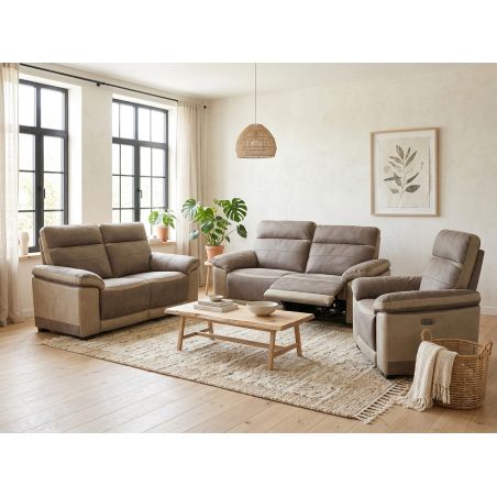 Canapé 3 places en tissu bicolore 206 cm SUSY 2 avec 2 relax électriques