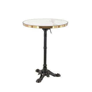 Table de terrasse ORSAY Ø60 pliable d'extérieur - Fonte d'acier, mélamine - laiton plateau marbre blanc, structure noir