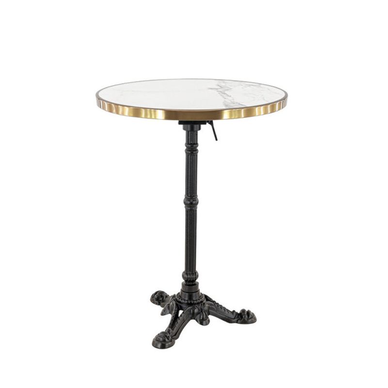 Table de terrasse ORSAY Ø60 pliable d'extérieur - Fonte d'acier, mélamine - laiton plateau marbre blanc, structure noir