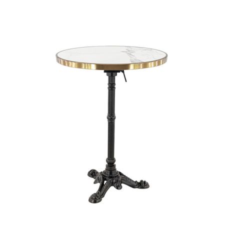 Table de terrasse ORSAY Ø60 pliable d'extérieur - Fonte d'acier, mélamine - laiton plateau marbre blanc, structure noir