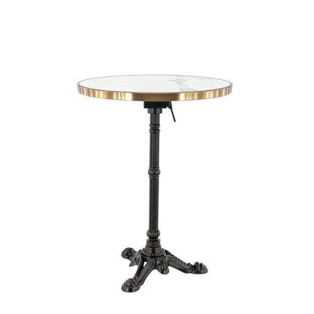 Table de terrasse ORSAY Ø60 pliable d'extérieur - Fonte d'acier, mélamine - laiton plateau marbre blanc, structure noir