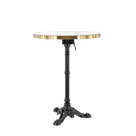 Table de terrasse ORSAY Ø60 pliable d'extérieur - Fonte d'acier, mélamine - laiton plateau marbre blanc, structure noir